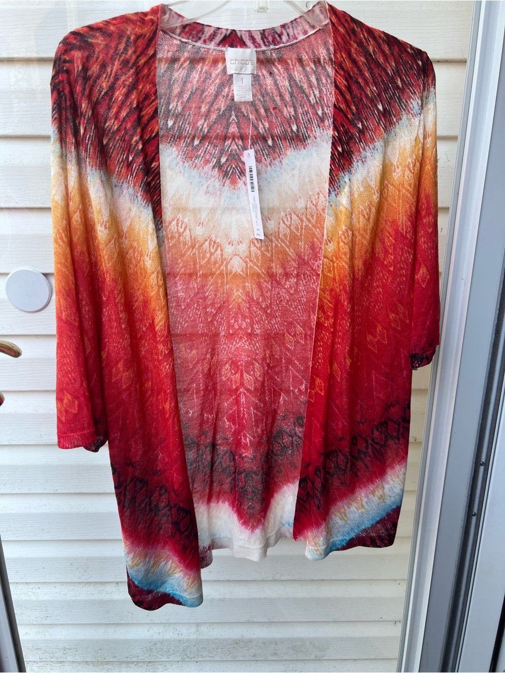 CHICO'S LIGHT WEIGHT MULTI COLOR WIDE SLEEVE CARDIGAN SWEATER SZ 1 (8)